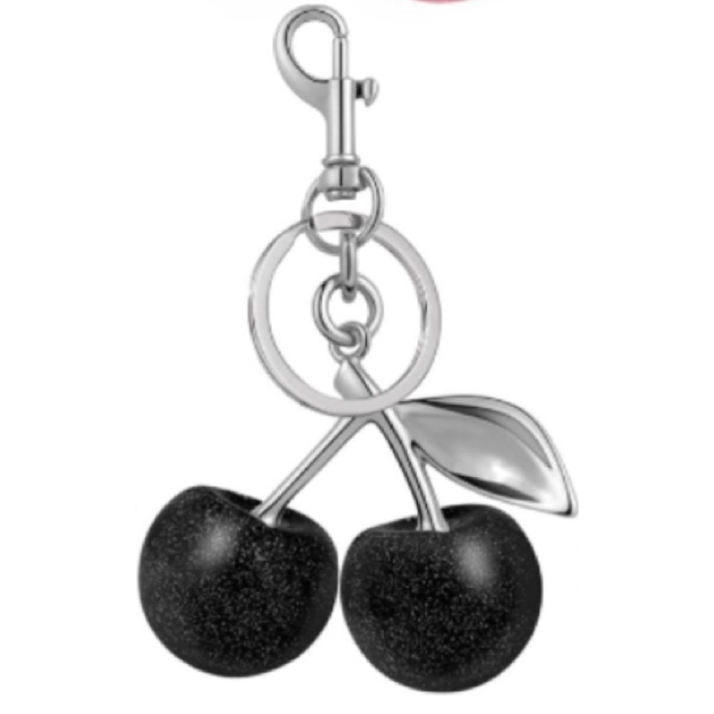 🍒NEW Cherry Bag Charm/ Keychain Sparkly Black & Silver Cherries